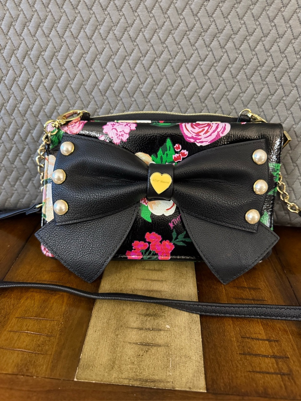 Floral Crossbody Bag with Black Bow Accent Betsy Johnson